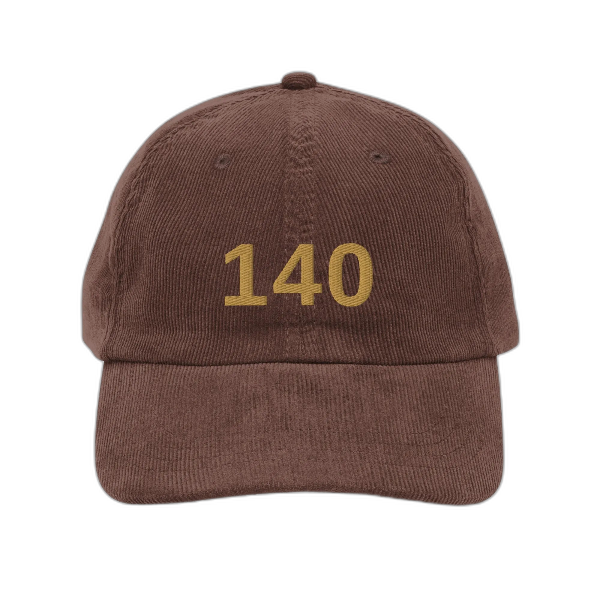 NOA 140 Macchiato vintage corduroy cap - brown embroidered with 140 logo, front view