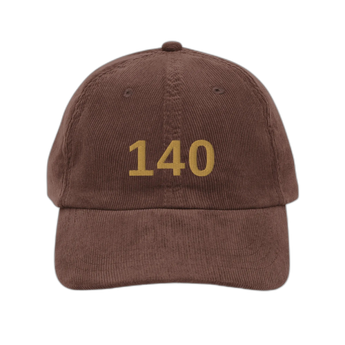 NOA 140 Macchiato vintage corduroy cap - brown embroidered with 140 logo, front view