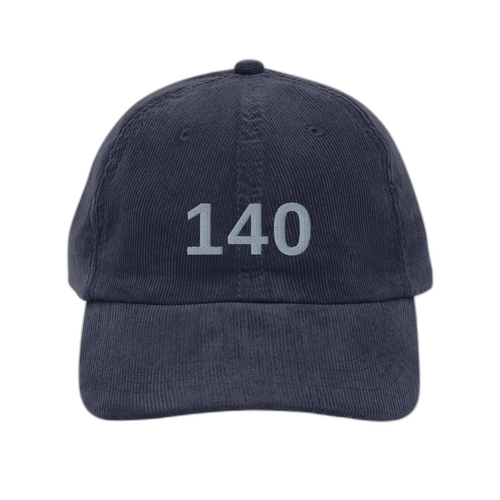 NOA 140 Marine vintage corduroy cap - navy blue embroidered with 140 logo, front view