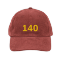 NOA 140 Meridian vintage corduroy cap - burgundy embroidered with 140 logo, front view