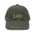 NOA 140 Monstera vintage corduroy cap - olive green embroidered with 140 logo, front view