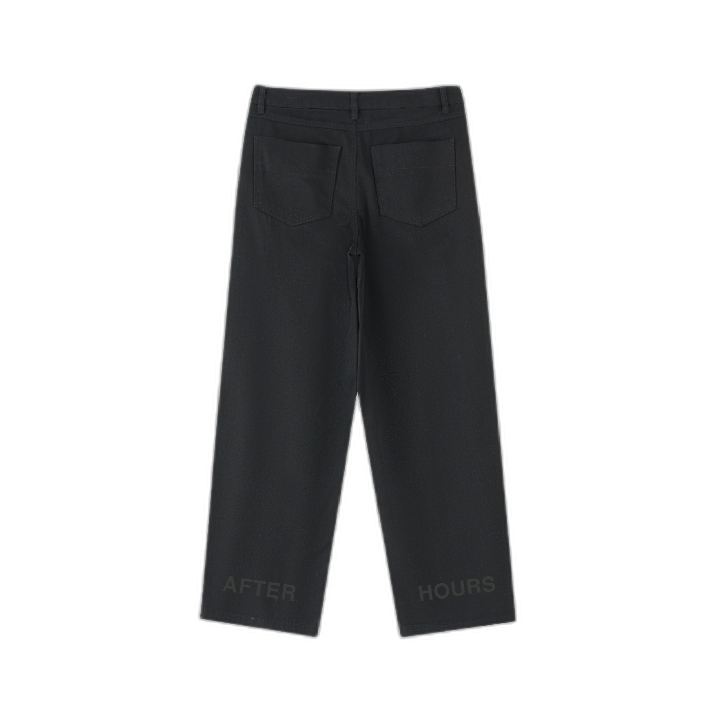 NOA Achilles Berlin heavyweight cotton pants - black with AFTER HOURS tonal panel text, front view