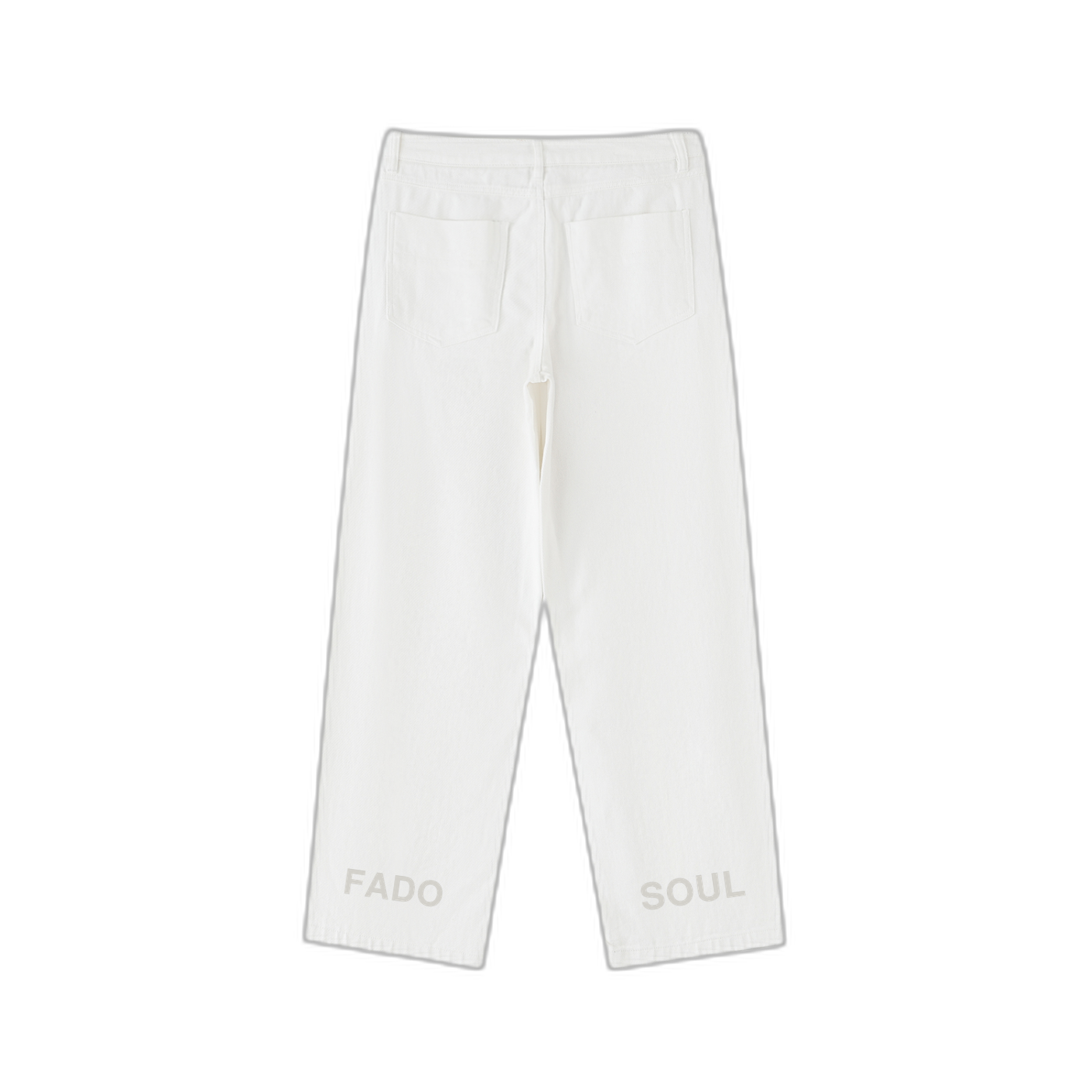 NOA Achilles Lisbon heavyweight cotton pants - white with FADO SOUL tonal panel text, front view