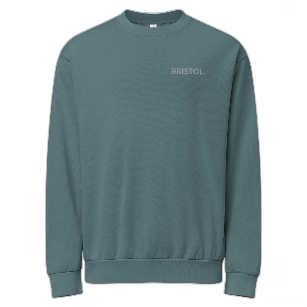 NOA Bristol Crew heavyweight cotton crewneck sweatshirt - teal embroidered, front view