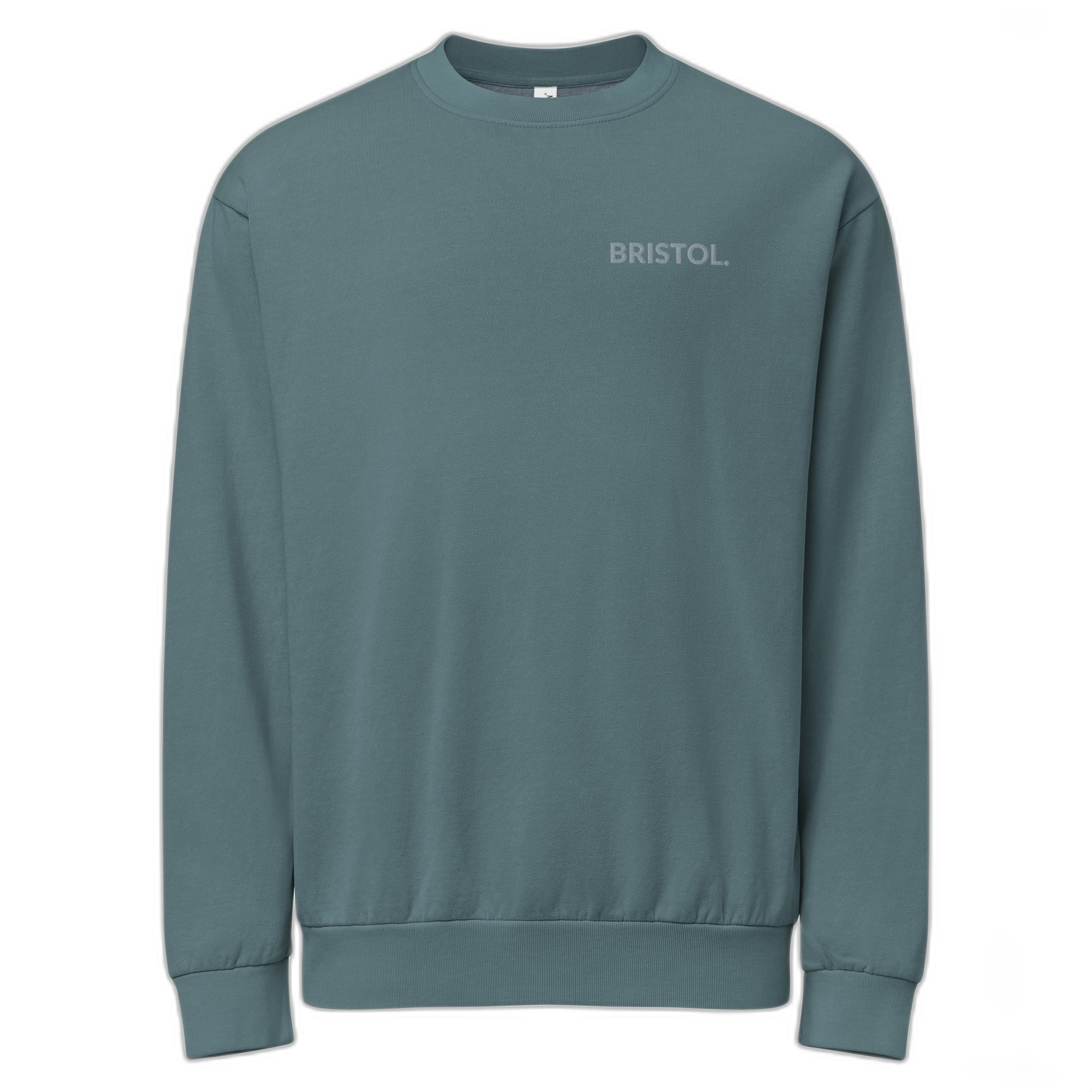 NOA Bristol Crew heavyweight cotton crewneck sweatshirt - teal embroidered, front view