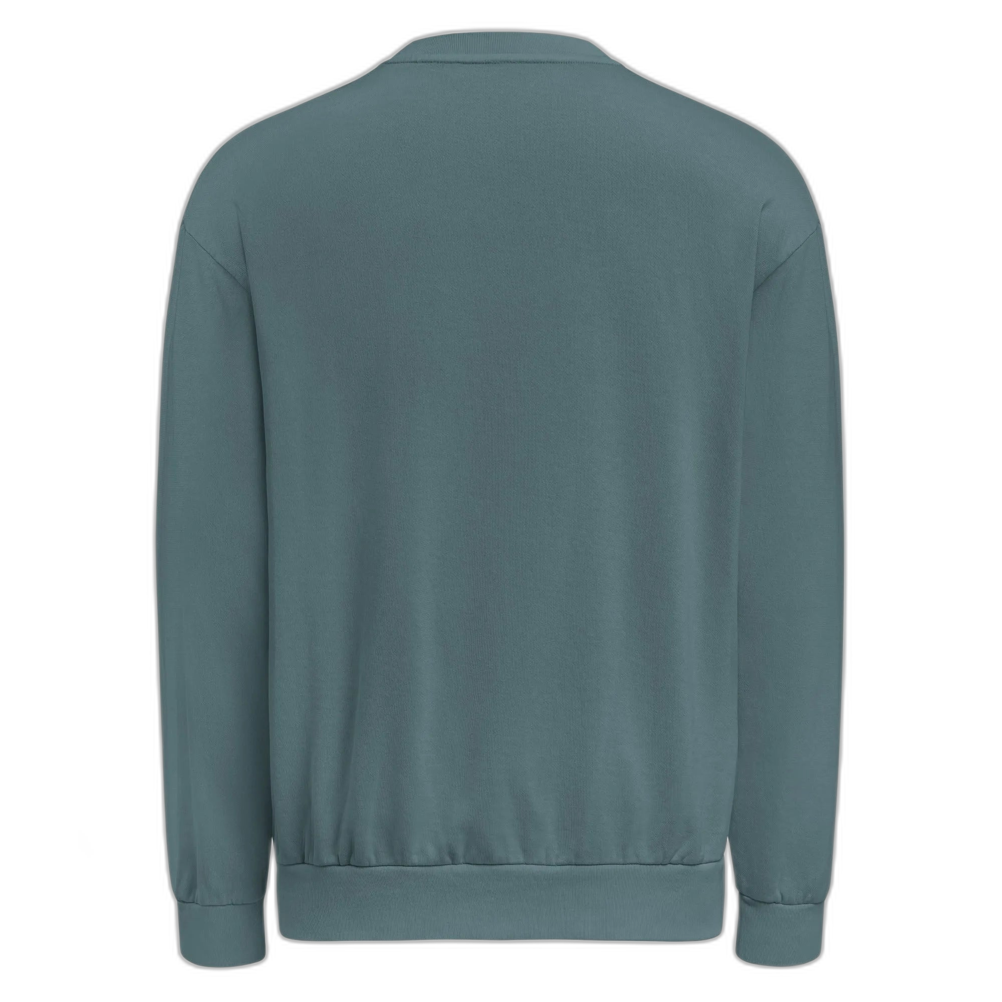 NOA Bristol Crew crewneck - teal with Bristol embroidery detail, angled view