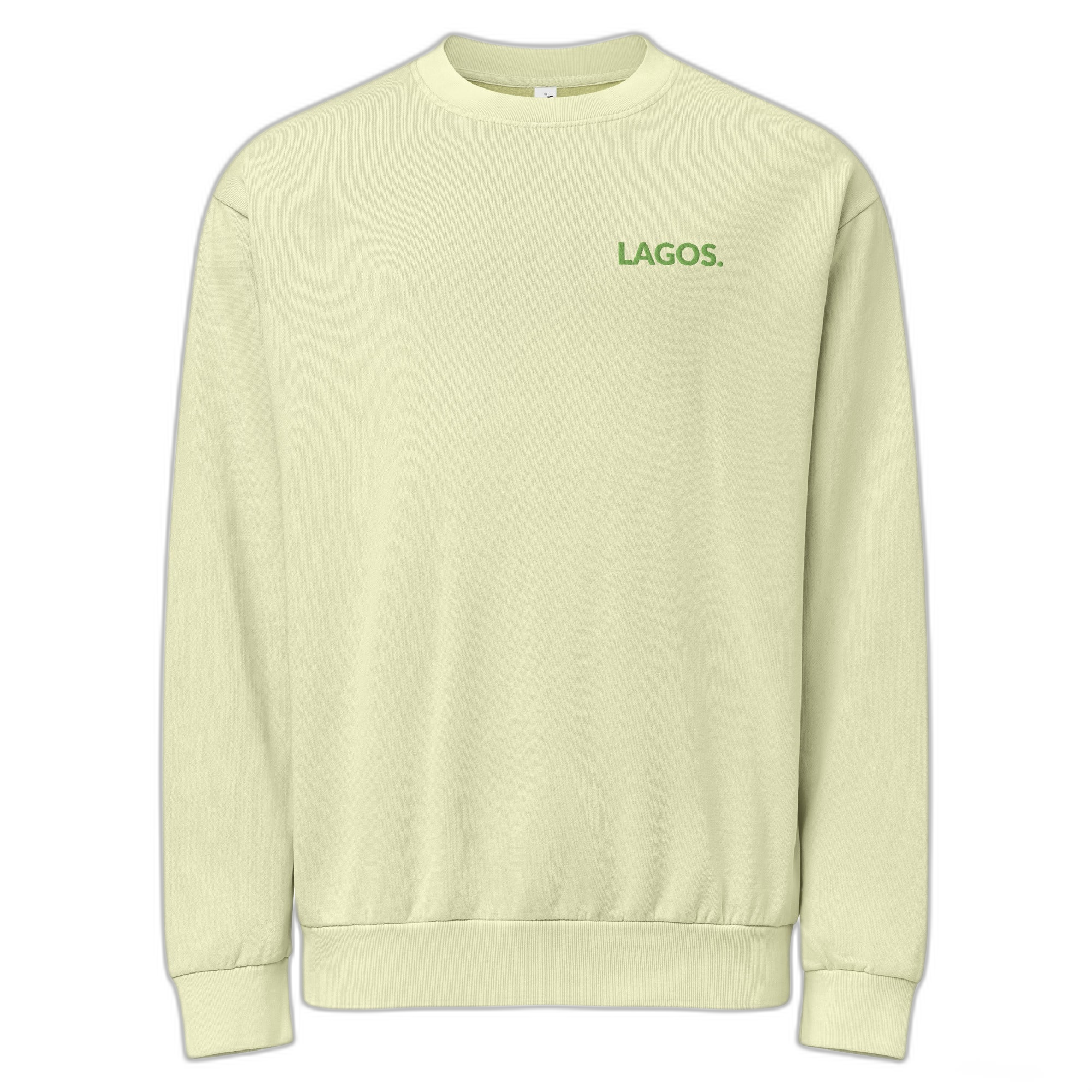 NOA Lagos Crew heavyweight cotton crewneck sweatshirt - cream with green embroidery, front view