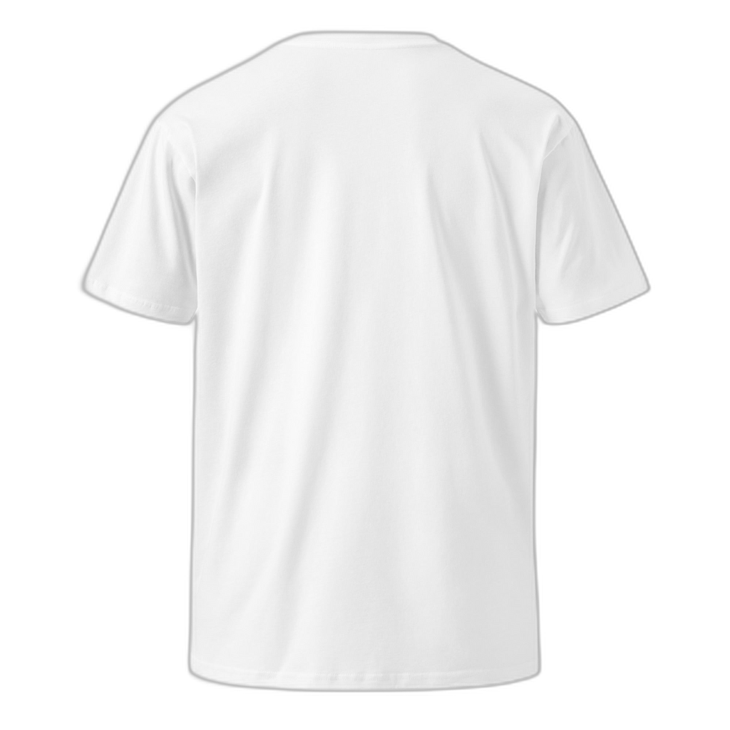 NOA Arctic Rainbow tee - white with rainbow print detail, angled view