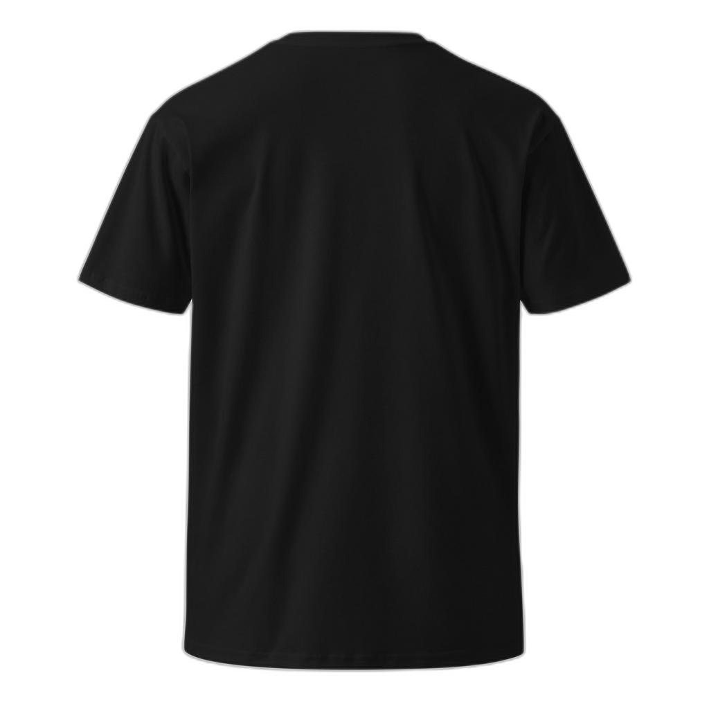 NOA Midnight Rainbow tee - black with rainbow print detail, angled view