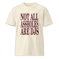 NOA Off-White Burgundy premium unisex t-shirt - navy with burgundy NOA logo, front view