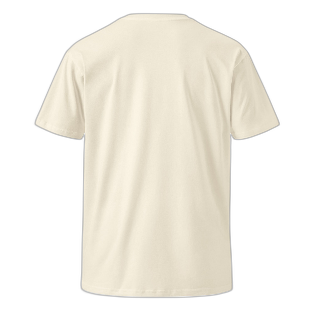 NOA Off-White Burgundy tee - navy with burgundy print detail, angled view