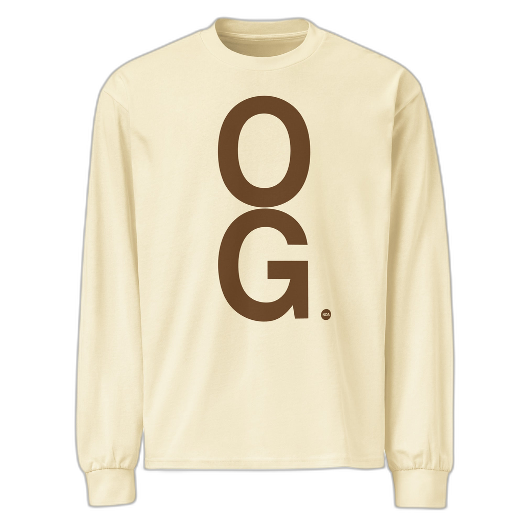 NOA OG premium heavyweight long sleeve shirt - front view with OG print