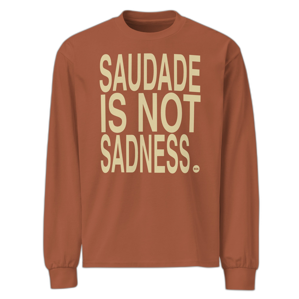 NOA Saudade premium heavyweight long sleeve shirt - front view with Saudade print