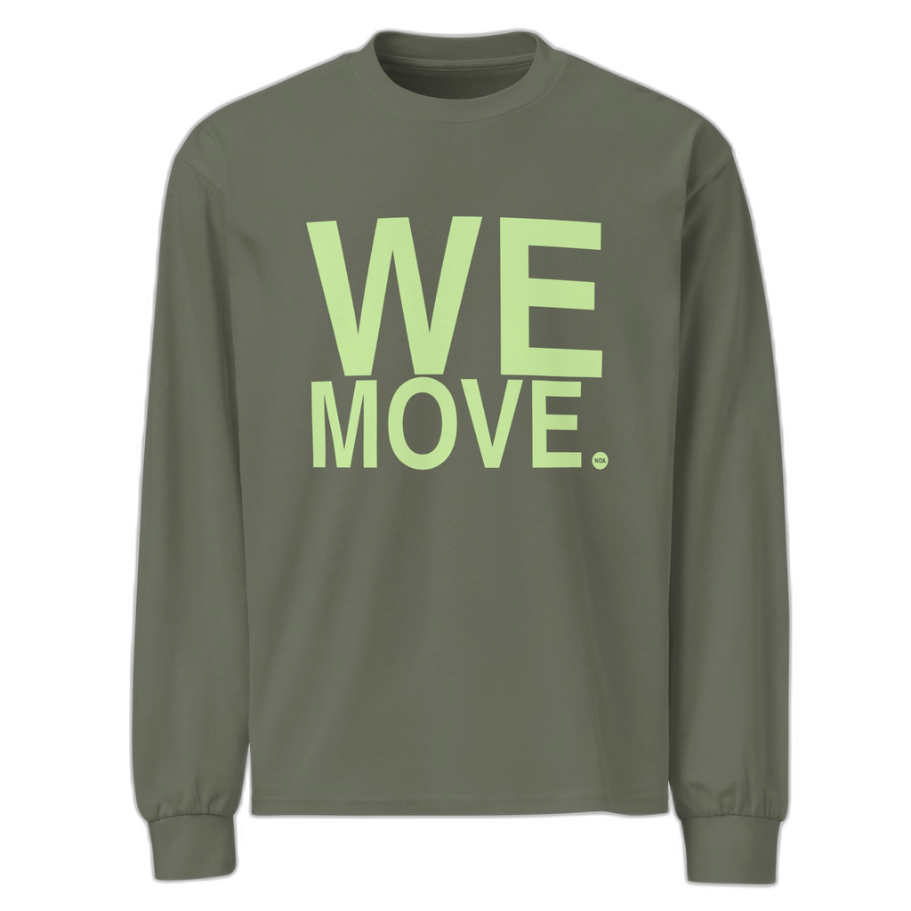 NOA We Move premium heavyweight long sleeve shirt - front view with We Move print