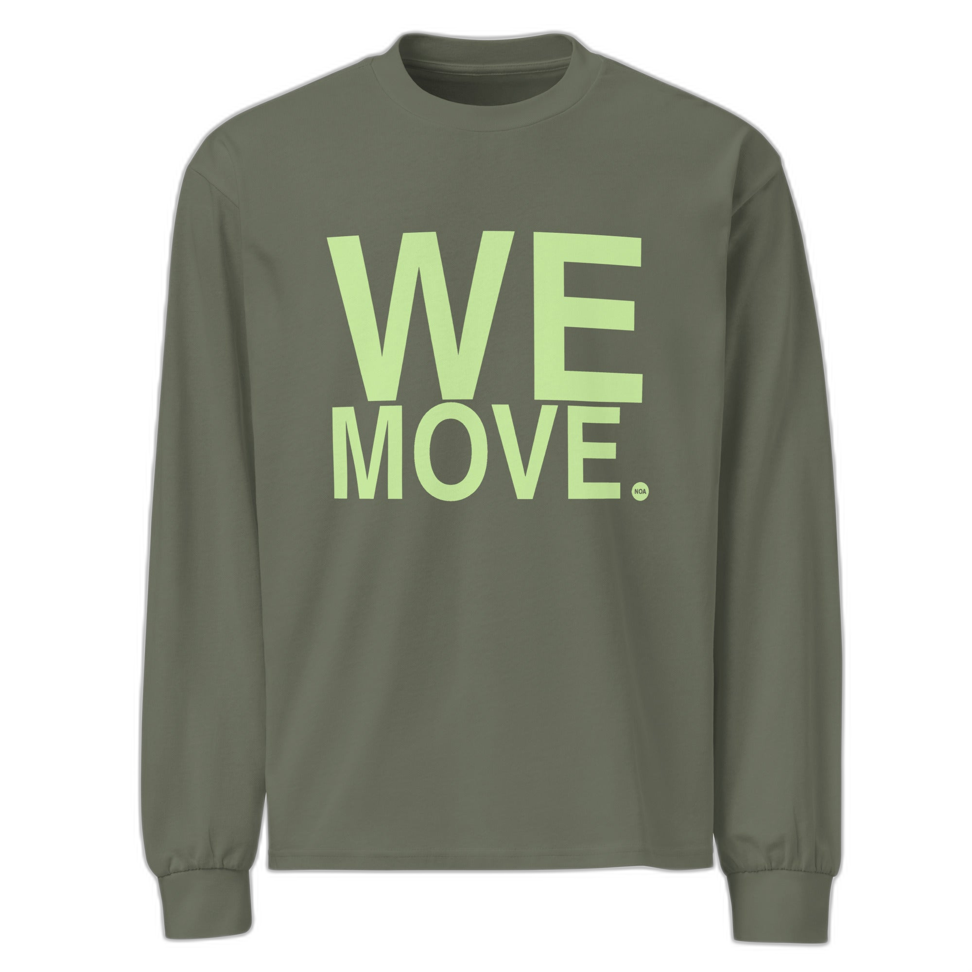 NOA We Move premium heavyweight long sleeve shirt - front view with We Move print